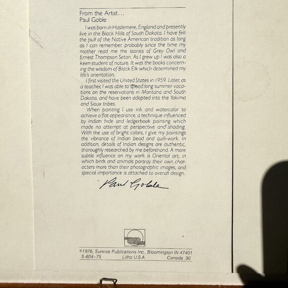 Paul Goble Vintage 1976 Framed Print Native American Scene Wall Art 11 x 9 1/8” - Picture 3 of 3